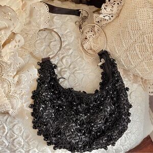 Y2k Black Beaded Hoop Accent Bag
